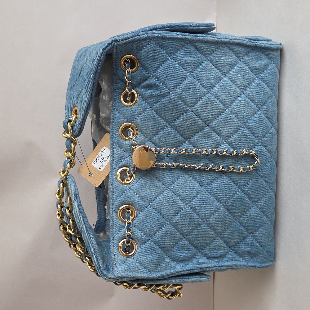 NWT Quilted Denim Chain Shoulder Chain Bag